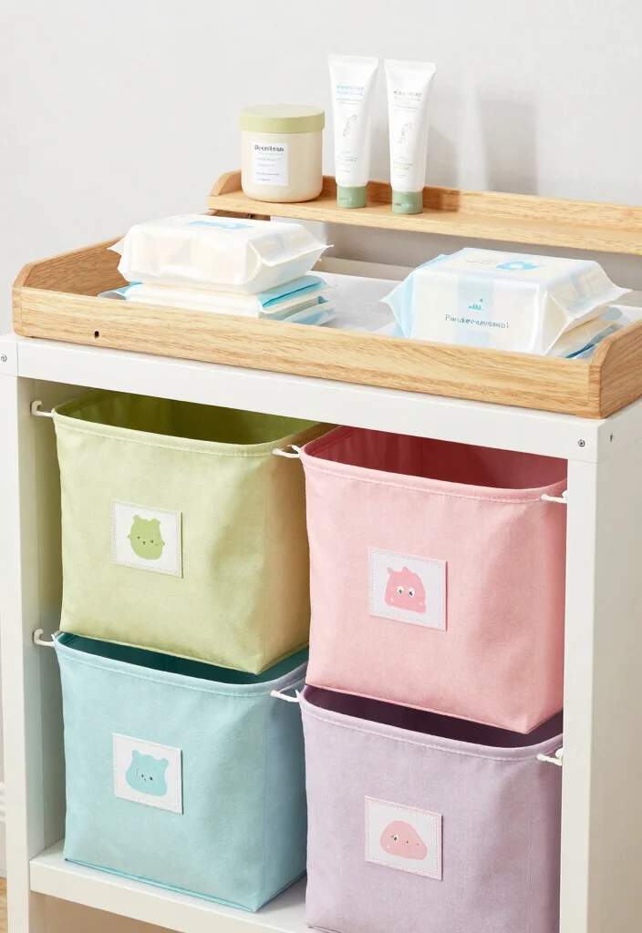 14 Changing Table Decor Ideas That Feel Cute & Practical 2 14 Changing Table Decor Ideas That Feel Cute & Practical - 2. Stylish Diaper Storage 1