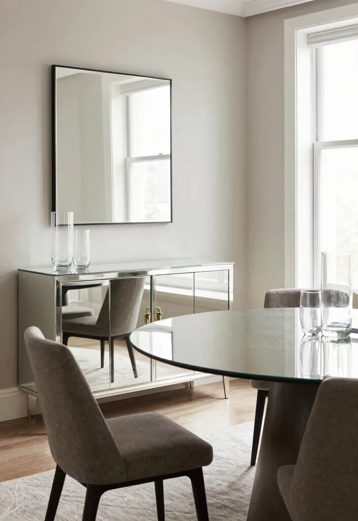 14 Dining Table Mirror Ideas That Reflect Style 23 14 Dining Table Mirror Ideas That Reflect Style - 3. Mirrored Furniture 1