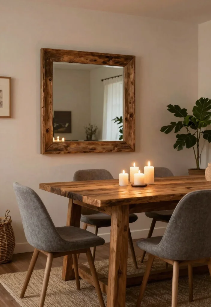 14 Dining Table Mirror Ideas That Reflect Style 34 14 Dining Table Mirror Ideas That Reflect Style - 4. Rustic Wood and Mirror Combinations 1