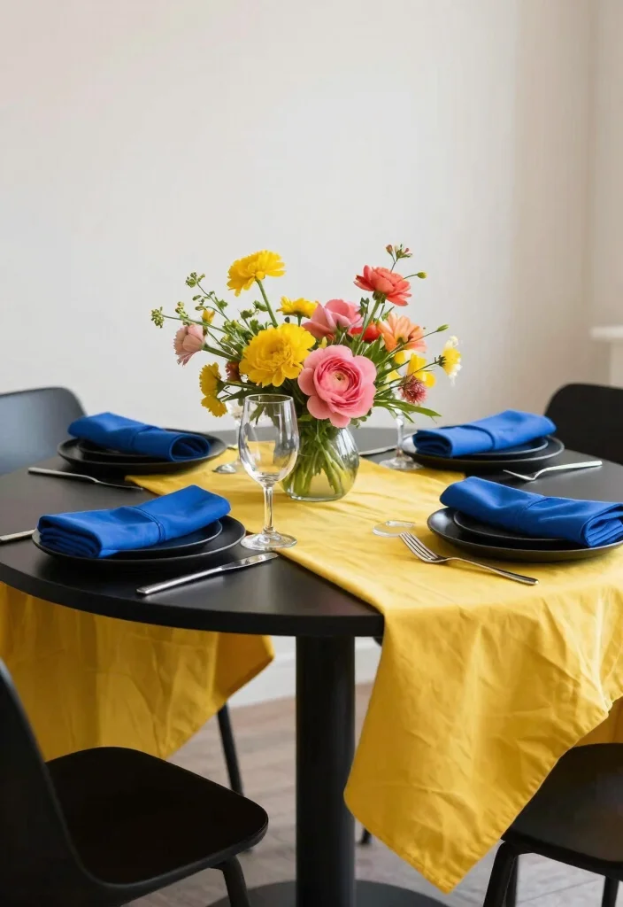 15 Black Round Table Decor Ideas With Bold Contrast 2 15 Black Round Table Decor Ideas With Bold Contrast - 2. Bold Color Pops 1