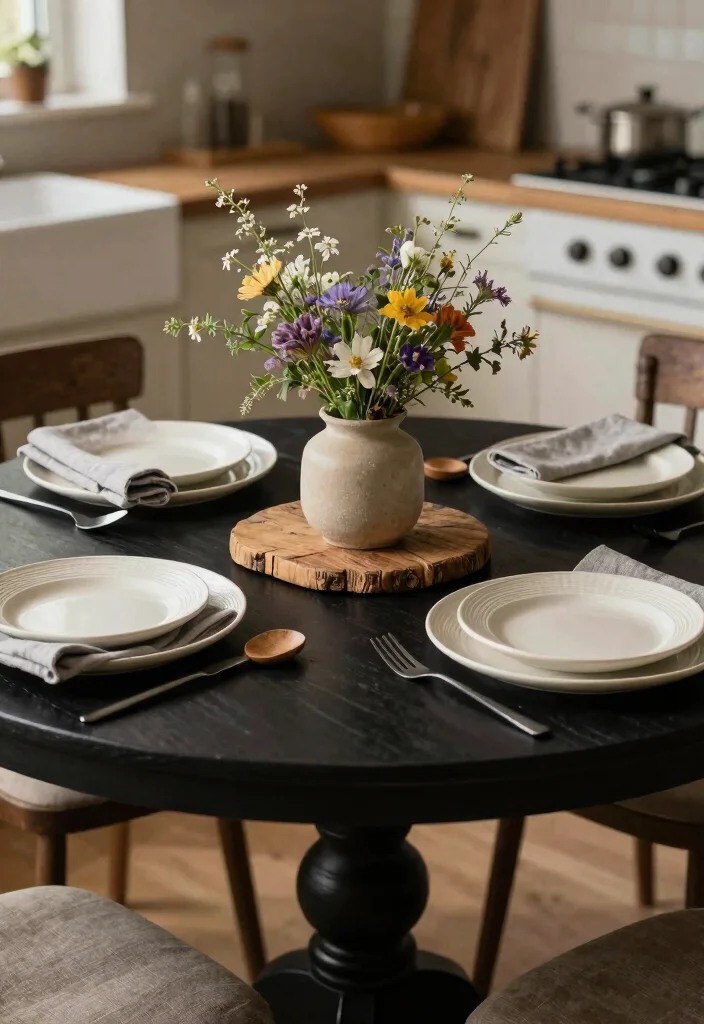 15 Black Round Table Decor Ideas With Bold Contrast 3 15 Black Round Table Decor Ideas With Bold Contrast - 3. Rustic Charm 1