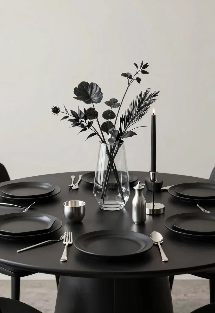 15 Black Round Table Decor Ideas With Bold Contrast 4 15 Black Round Table Decor Ideas With Bold Contrast - 4. Modern Elegance 1