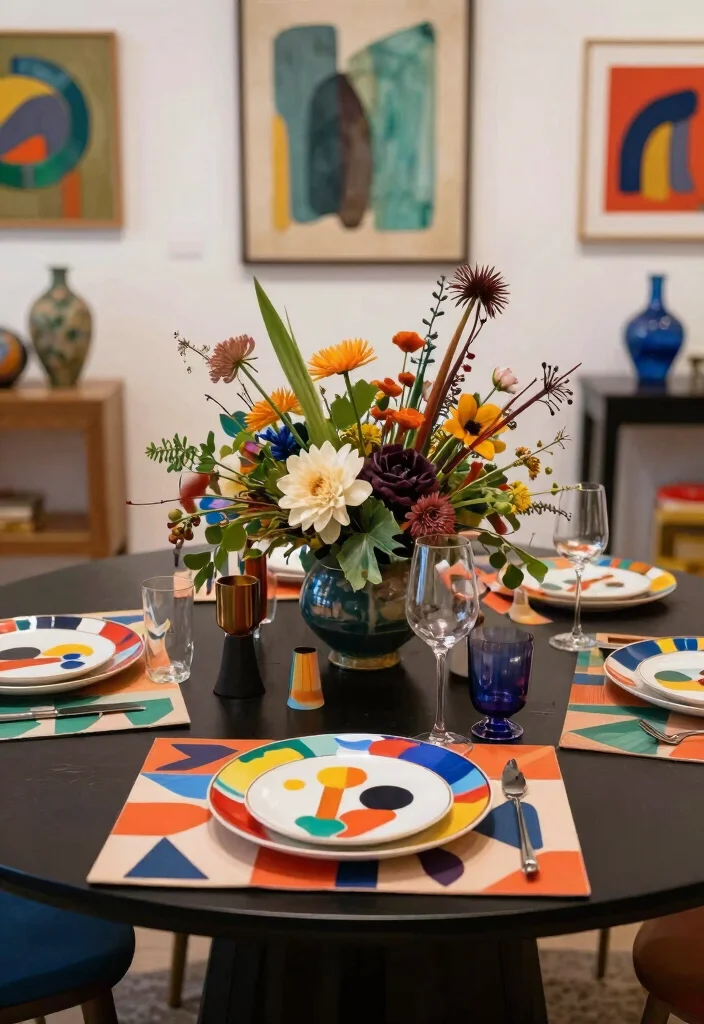 15 Black Round Table Decor Ideas With Bold Contrast 16 15 Black Round Table Decor Ideas With Bold Contrast - 6. Artistic Flair 1