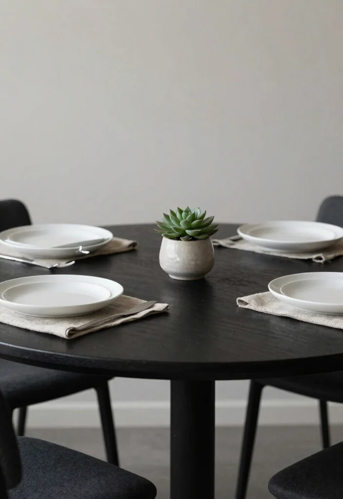 15 Black Round Table Decor Ideas With Bold Contrast 27 15 Black Round Table Decor Ideas With Bold Contrast - 7. Minimalist Zen 1