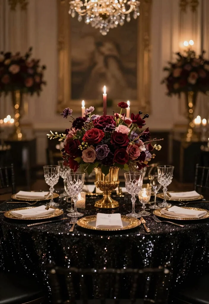 15 Black Round Table Decor Ideas With Bold Contrast 38 15 Black Round Table Decor Ideas With Bold Contrast - 8. Glamorous Touch 1