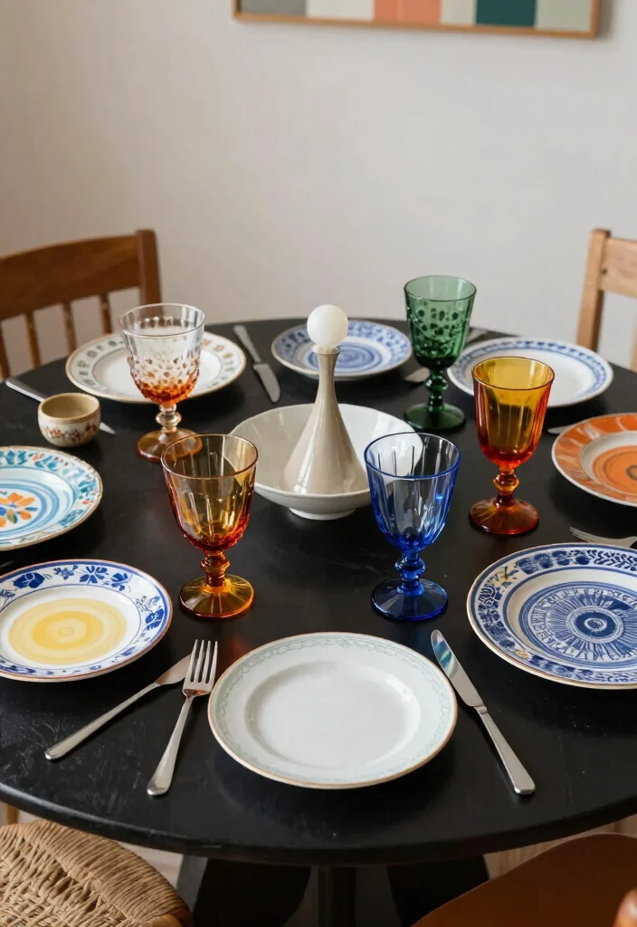 15 Black Round Table Decor Ideas With Bold Contrast 39 15 Black Round Table Decor Ideas With Bold Contrast - 9. Eclectic Mix 1