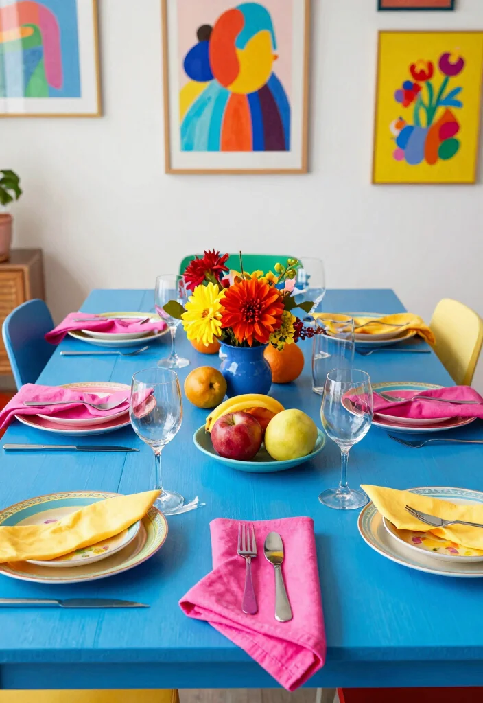 15 Blue Dining Table Ideas That Make a Bold Statement 51 15 Blue Dining Table Ideas That Make a Bold Statement - 11. Bright Blue with Pops of Color 1