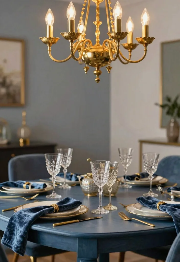 15 Blue Dining Table Ideas That Make a Bold Statement 4 15 Blue Dining Table Ideas That Make a Bold Statement - 4. Elegant Blue and Gold Fusion 1