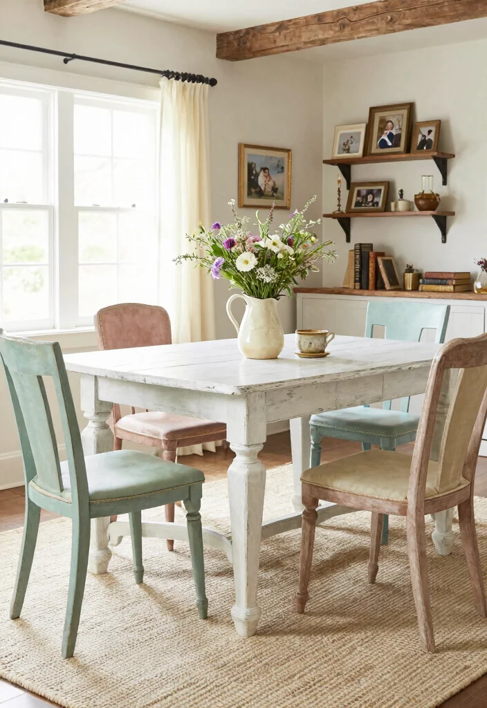 15 Custom Dining Table Ideas With Unique Character 23 15 Custom Dining Table Ideas With Unique Character - 3. Farmhouse Chic with Distressed Finishes 1