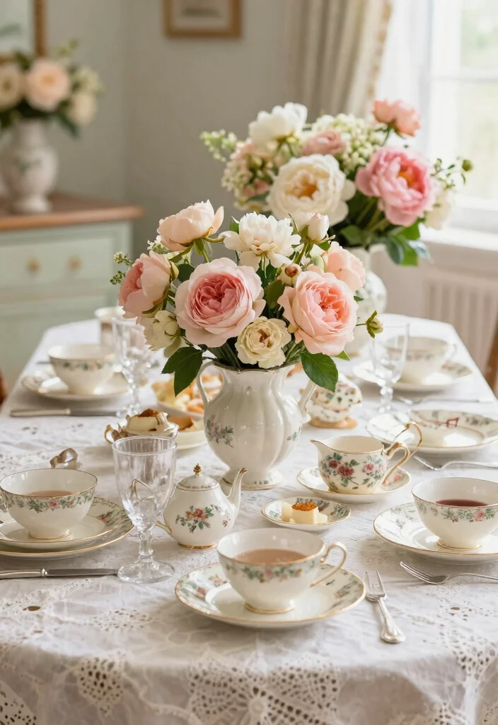 15 Dining Table Flowers Ideas That Elevate Instantly 40 15 Dining Table Flowers Ideas That Elevate Instantly - 10. Vintage Floral Tea Party 1