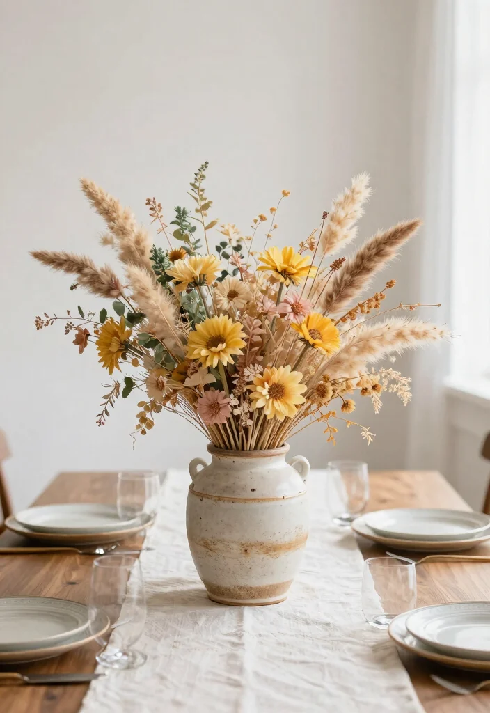 15 Dining Table Flowers Ideas That Elevate Instantly 13 15 Dining Table Flowers Ideas That Elevate Instantly - 3. Dried Floral Chic 1