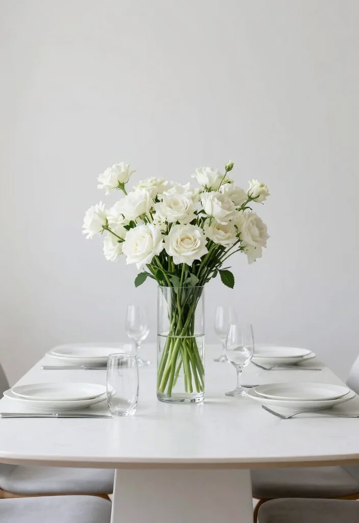 15 Dining Table Flowers Ideas That Elevate Instantly 37 15 Dining Table Flowers Ideas That Elevate Instantly - 7. Minimalist Monochrome 1