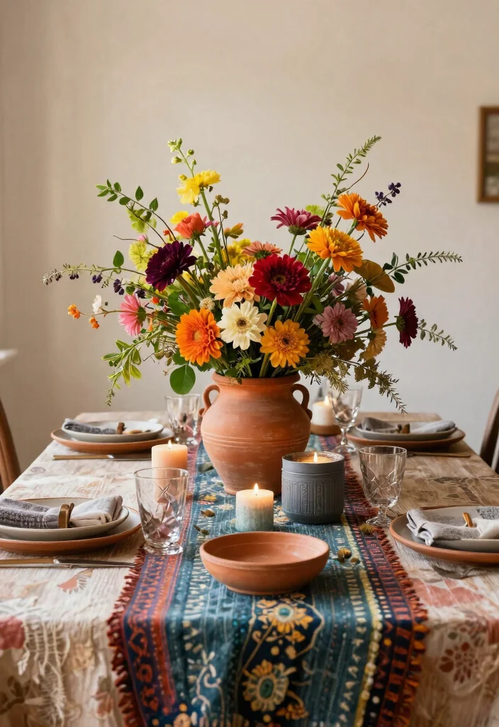 15 Dining Table Flowers Ideas That Elevate Instantly 38 15 Dining Table Flowers Ideas That Elevate Instantly - 8. Bohemian Blooms 1