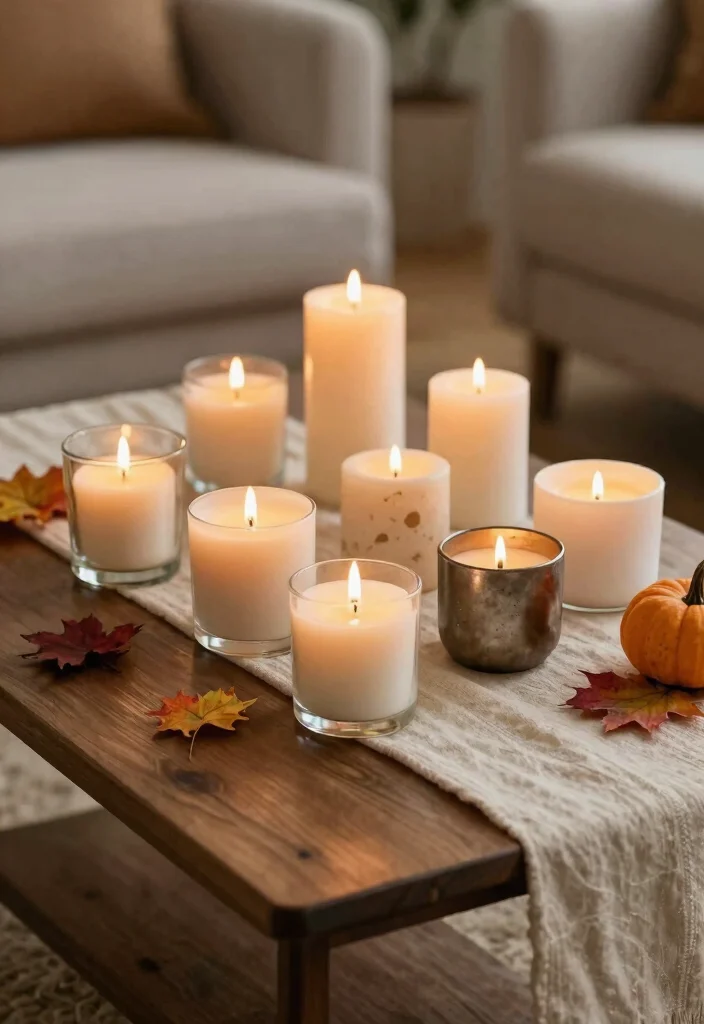 15 Fall Decor Coffee Table Ideas With Cozy Layers 13 15 Fall Decor Coffee Table Ideas With Cozy Layers - 3. A Collection of Candlelight 1