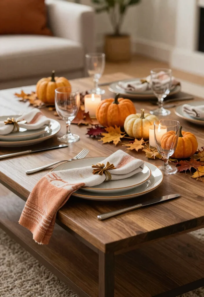 15 Fall Decor Coffee Table Ideas With Cozy Layers 16 15 Fall Decor Coffee Table Ideas With Cozy Layers - 6. Themed Place Settings 1