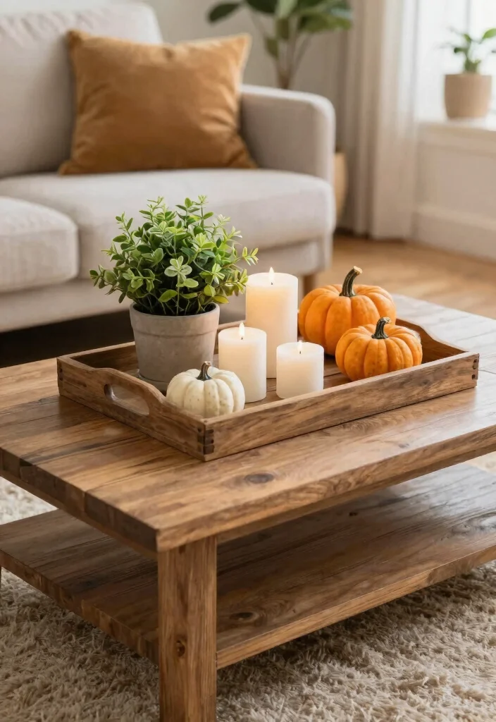 15 Fall Decor Coffee Table Ideas With Cozy Layers 17 15 Fall Decor Coffee Table Ideas With Cozy Layers - 7. Layering with Trays 1