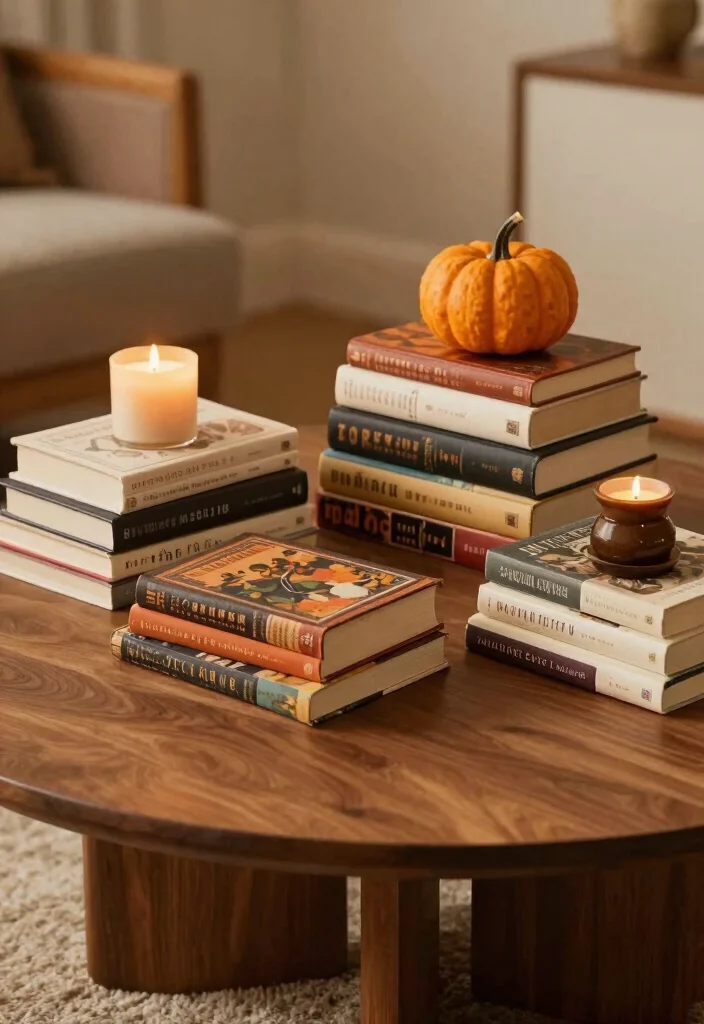 15 Fall Decor Coffee Table Ideas With Cozy Layers 18 15 Fall Decor Coffee Table Ideas With Cozy Layers - 8. Creative Book Stacks 1