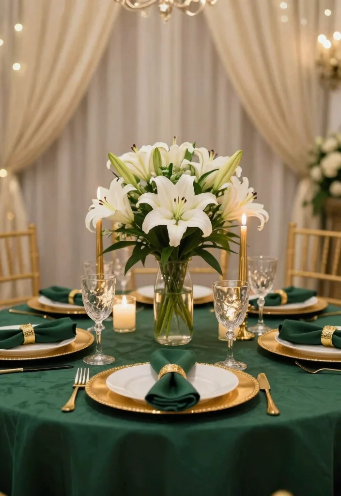 15 Indian Wedding Table Decor Ideas With Rich Detail - 1. Luxurious Gold and Emerald Table Settings 1