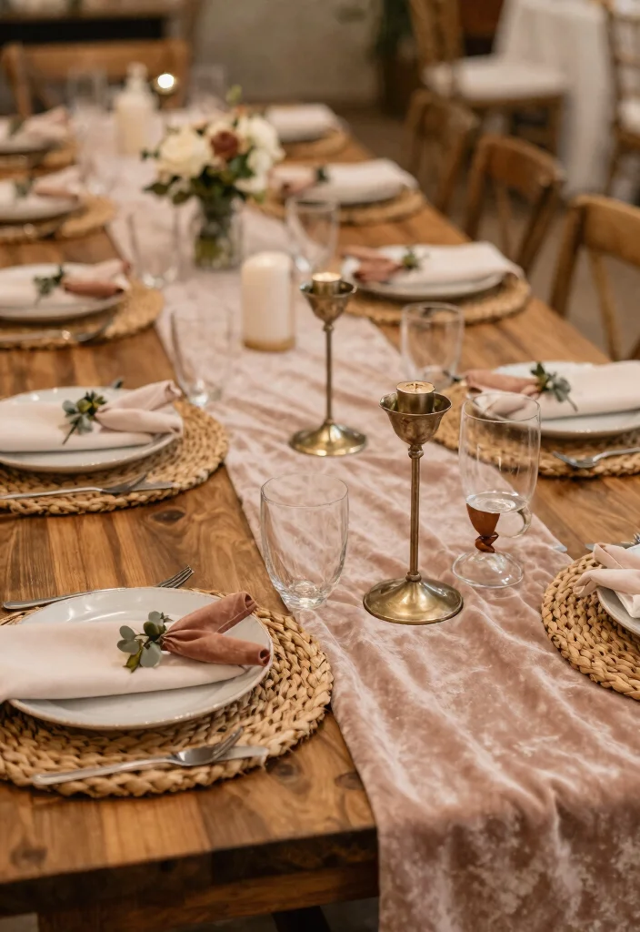 15 Indian Wedding Table Decor Ideas With Rich Detail - 9. Layered Textures: Mixing Materials 1