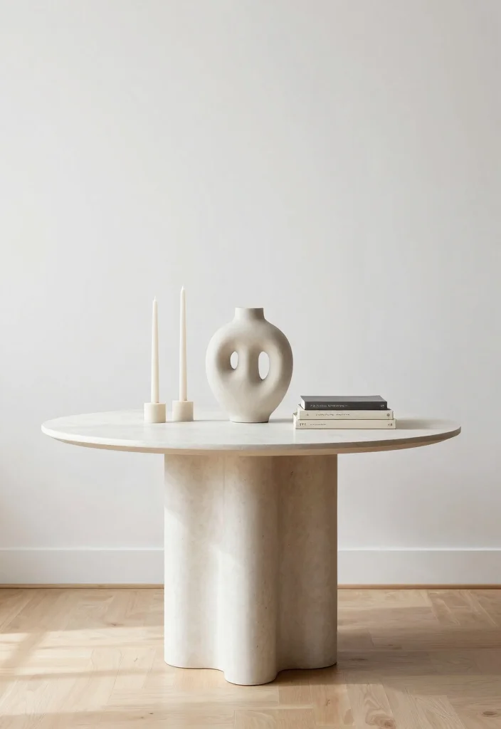 15 Round Foyer Table Decor Ideas That Impress Instantly - 1. Minimalist Elegance 1
