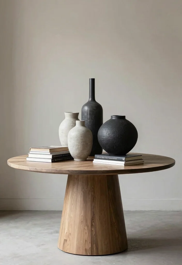 15 Round Foyer Table Decor Ideas That Impress Instantly - 11. Mixed Heights and Textures 1