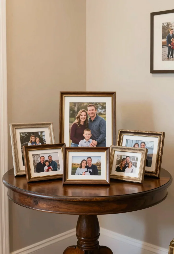15 Round Foyer Table Decor Ideas That Impress Instantly - 12. Family Photos Showcase 1