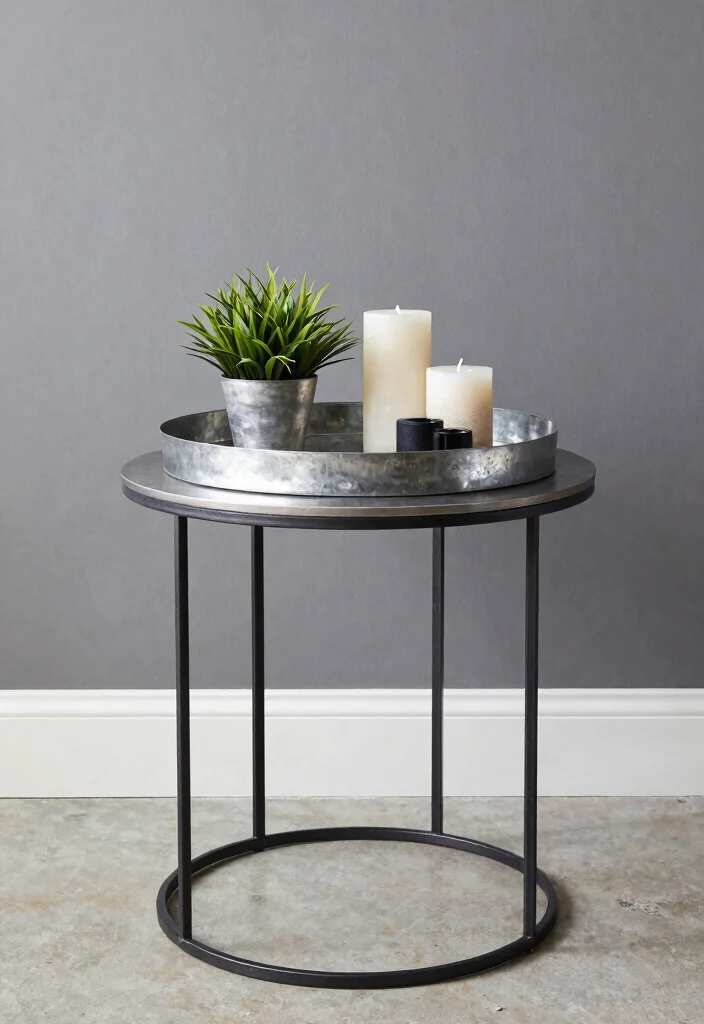 15 Round Foyer Table Decor Ideas That Impress Instantly - 7. Galvanized Glam 1