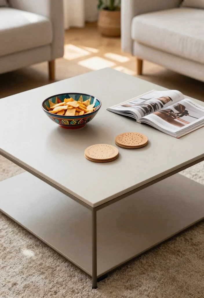 15 Square Coffee Table Decor Ideas That Look Balanced - 11. Functional Accessories 1