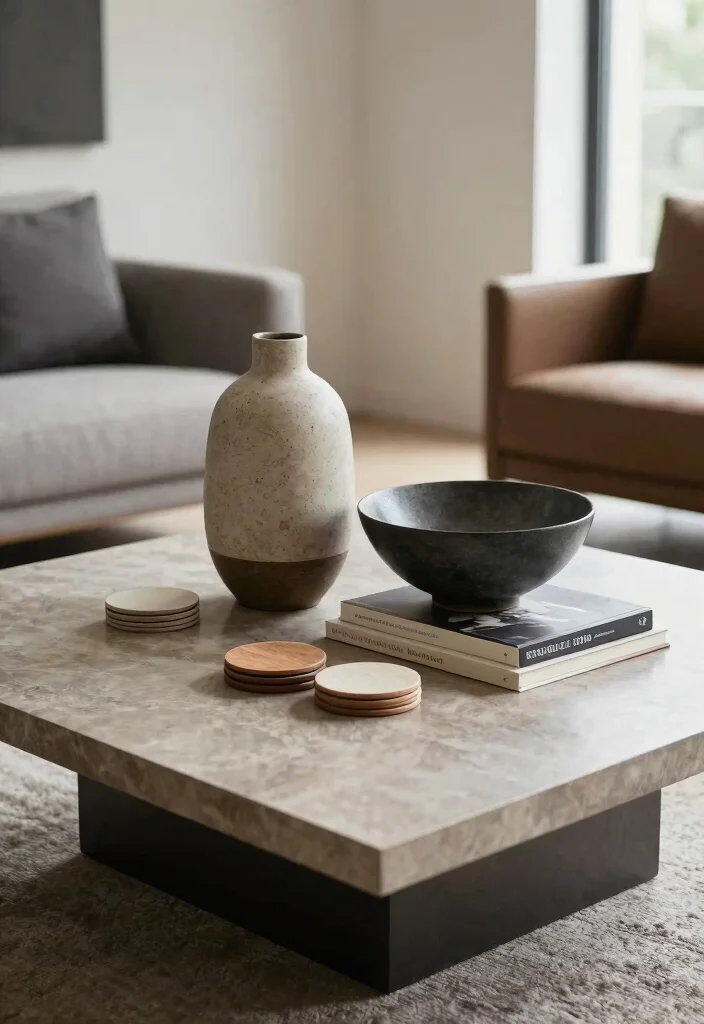 15 Square Coffee Table Decor Ideas That Look Balanced - 12. Layering Heights 1