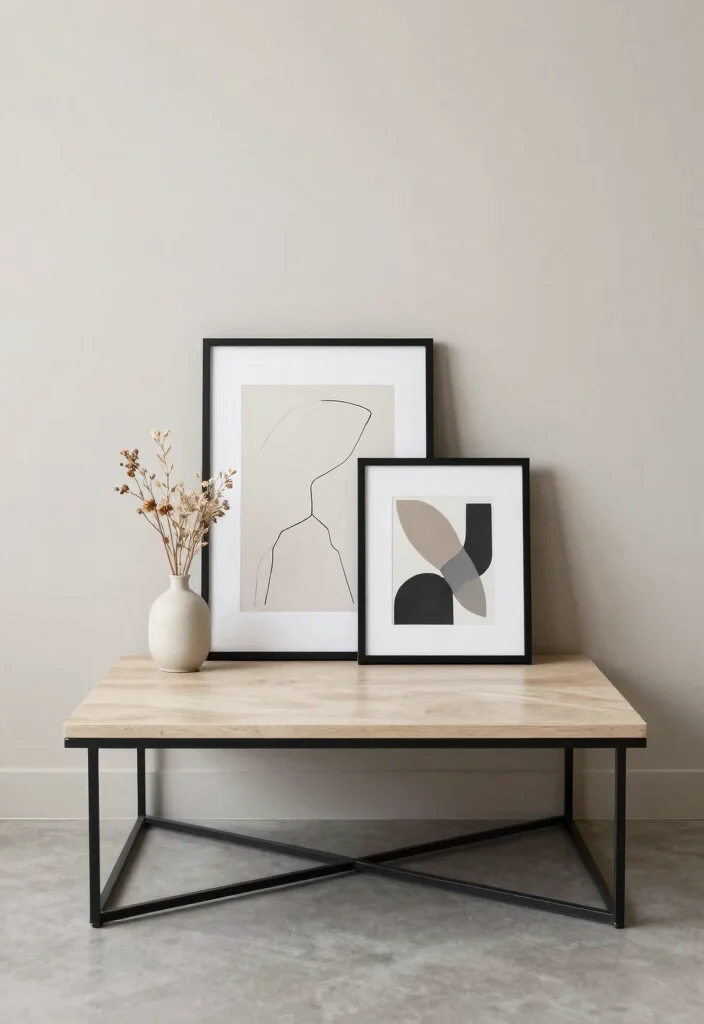 15 Square Coffee Table Decor Ideas That Look Balanced - 5. Minimalist Art Display 1