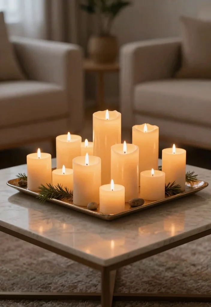 15 Square Coffee Table Decor Ideas That Look Balanced - 7. Candle Arrangements 1