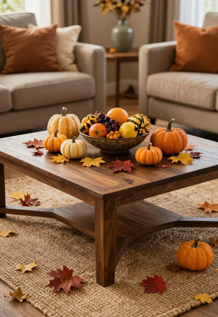 15 Square Coffee Table Decor Ideas That Look Balanced - 8. Seasonal Decor 1