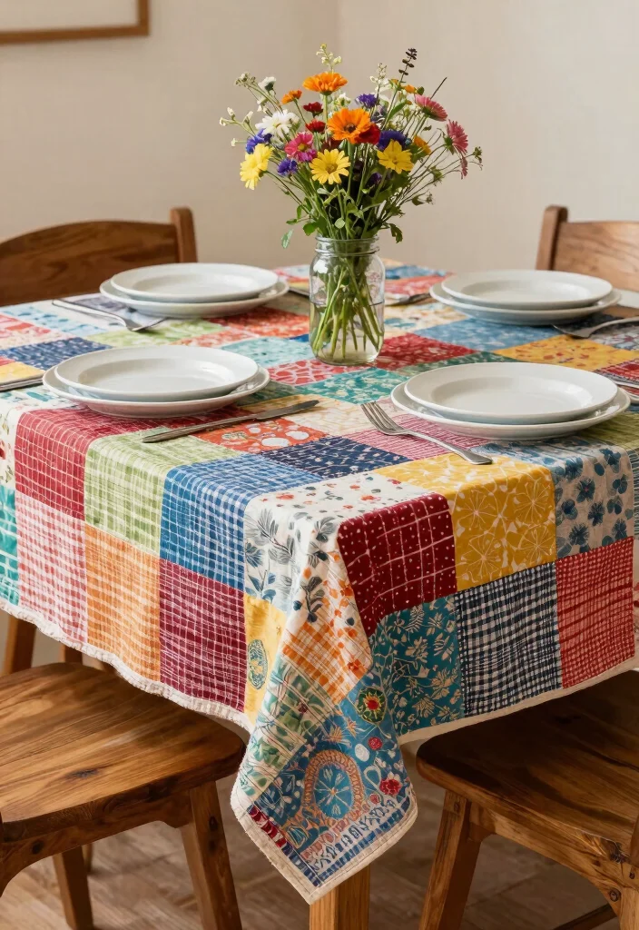 15 Table Cloth Ideas for Home Dining Rooms That Add Charm 30 15 Table Cloth Ideas for Home Dining Rooms That Add Charm - 10. Upcycled Fabric Table Cloths 1
