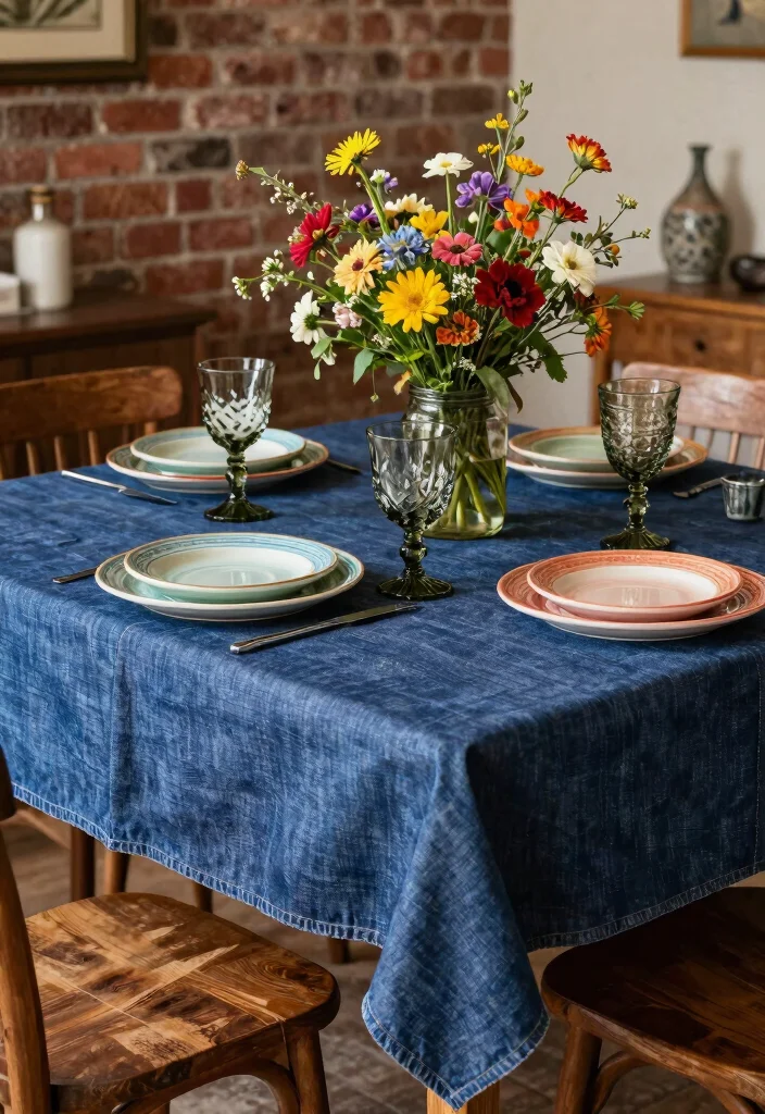 15 Table Cloth Ideas for Home Dining Rooms That Add Charm 2 15 Table Cloth Ideas for Home Dining Rooms That Add Charm - 2. Recycled Denim Table Cloths 1