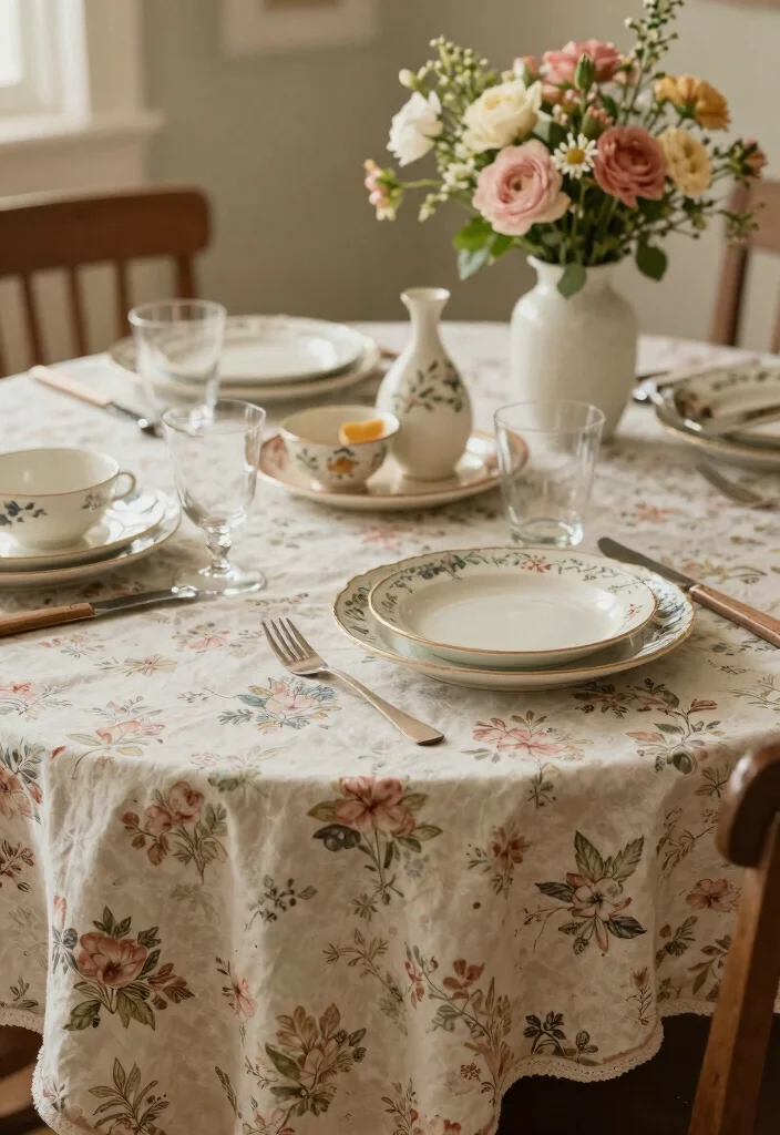 15 Table Cloth Ideas for Home Dining Rooms That Add Charm 28 15 Table Cloth Ideas for Home Dining Rooms That Add Charm - 8. Vintage Table Cloths for Nostalgic Flair 1