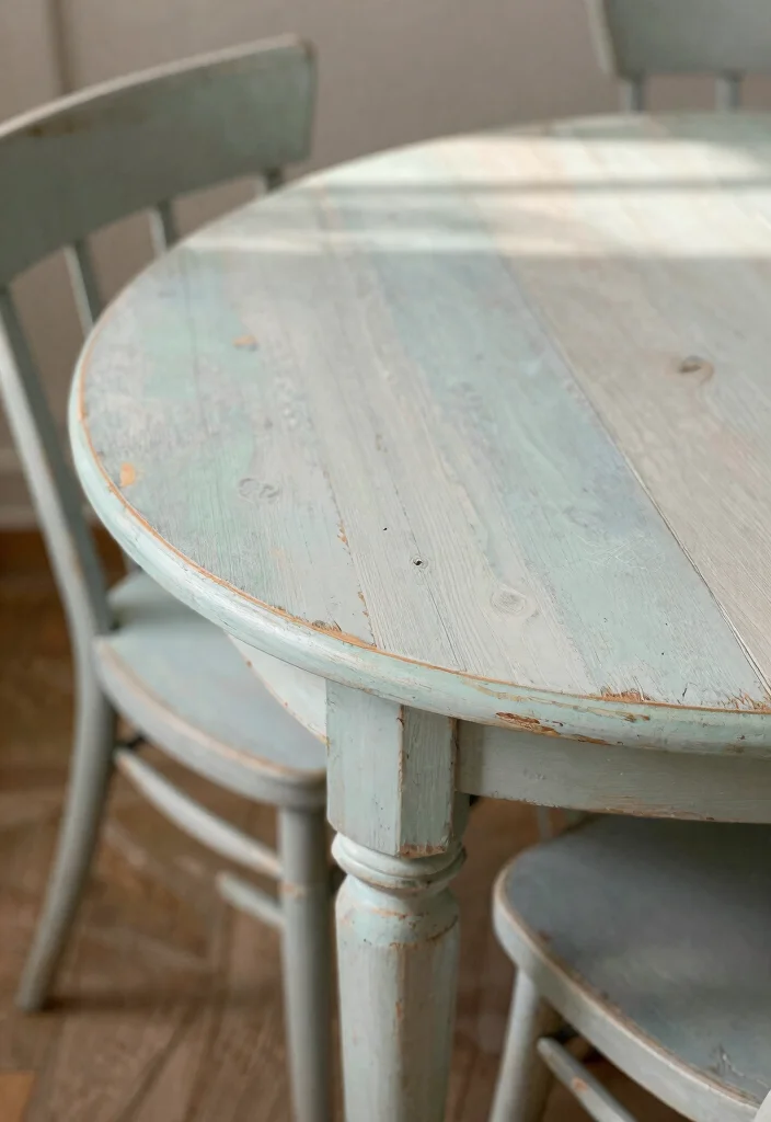 15 Upcycle Dining Table Ideas With Creative Makeover 1 15 Upcycle Dining Table Ideas With Creative Makeover - 1. Distressed Charm with Shabby Chic Paint 1