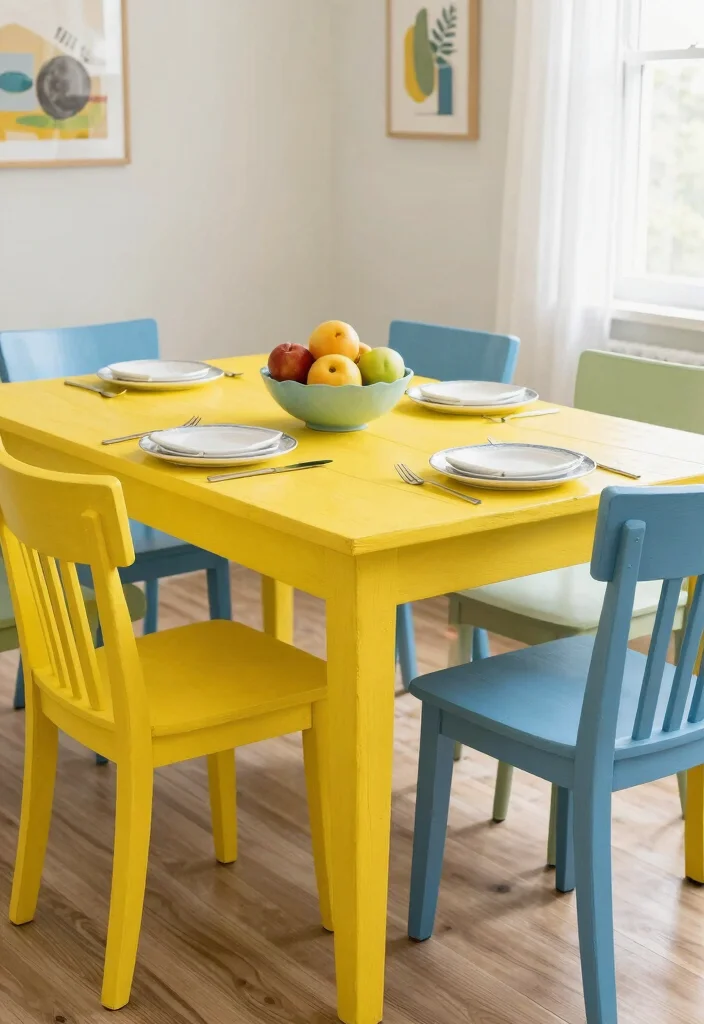 15 Upcycle Dining Table Ideas With Creative Makeover 40 15 Upcycle Dining Table Ideas With Creative Makeover - 10. Colorful Farmhouse Style 1