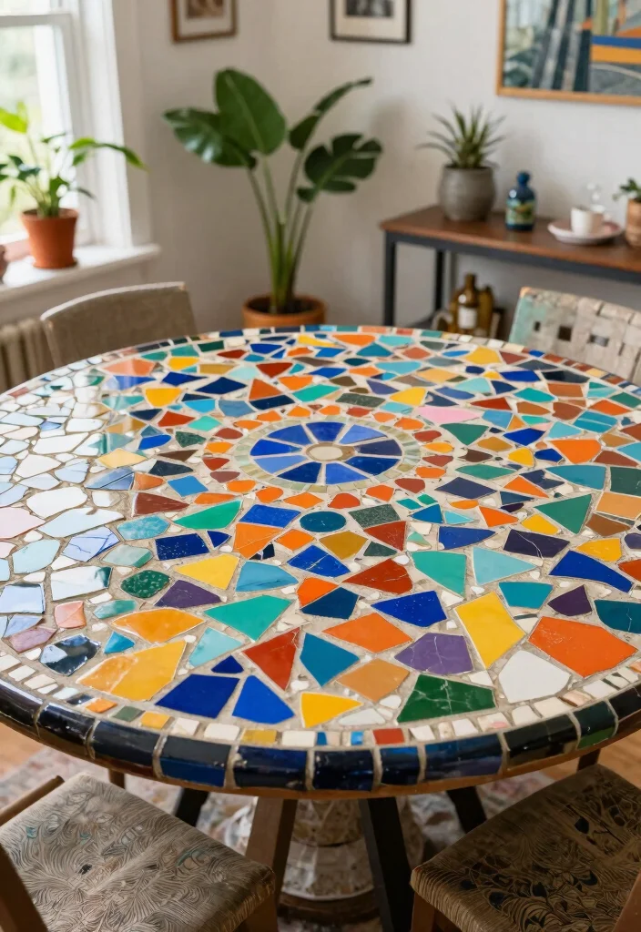 15 Upcycle Dining Table Ideas With Creative Makeover 38 15 Upcycle Dining Table Ideas With Creative Makeover - 8. Fun Mosaic Tabletop 1