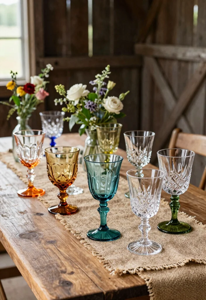15 Western Wedding Table Decor Ideas With Rustic Flair 2 15 Western Wedding Table Decor Ideas With Rustic Flair - 2. Vintage Glassware 1