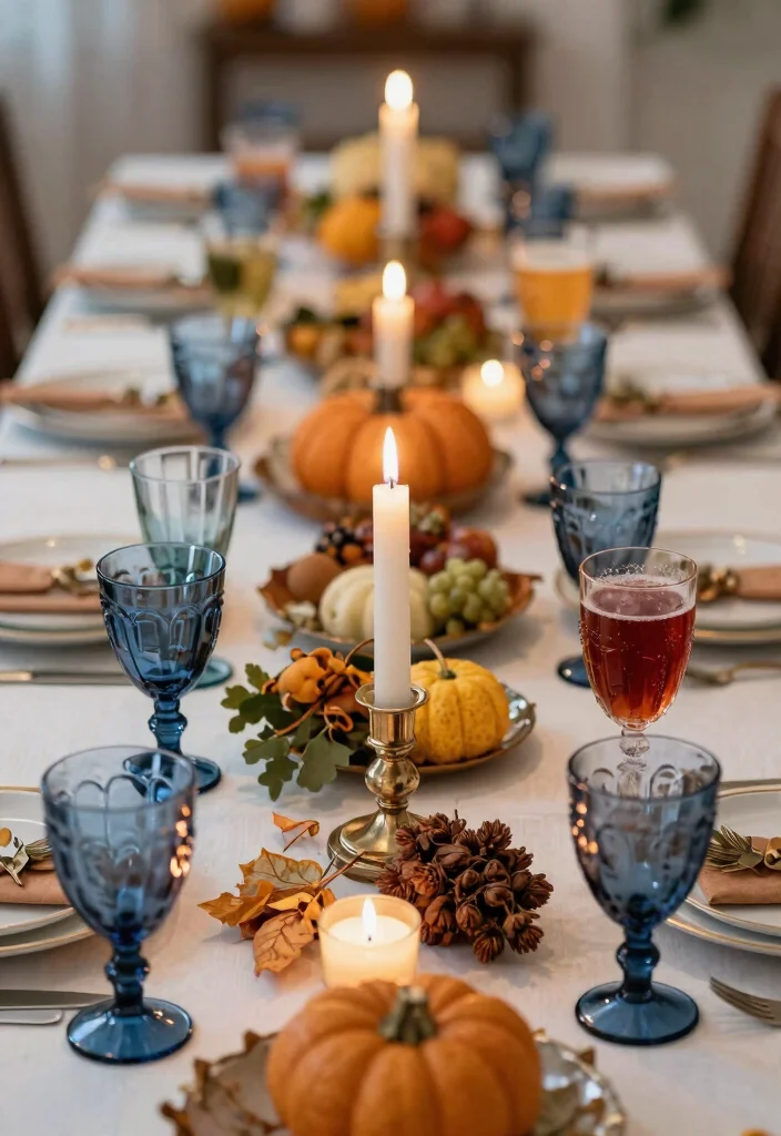 16 Blue Thanksgiving Table Decor Ideas With Elegant Touch - 13. Blue Themed Goblets 1