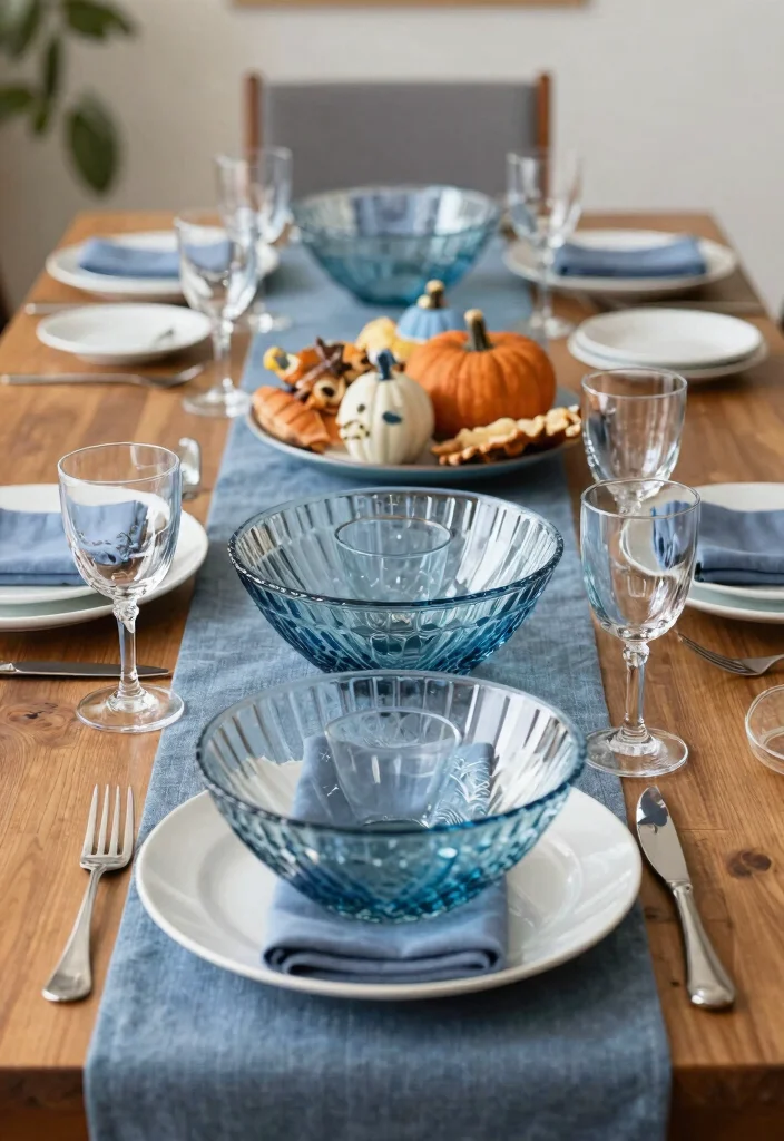 16 Blue Thanksgiving Table Decor Ideas With Elegant Touch - 16. Coastal Blue Accents 1