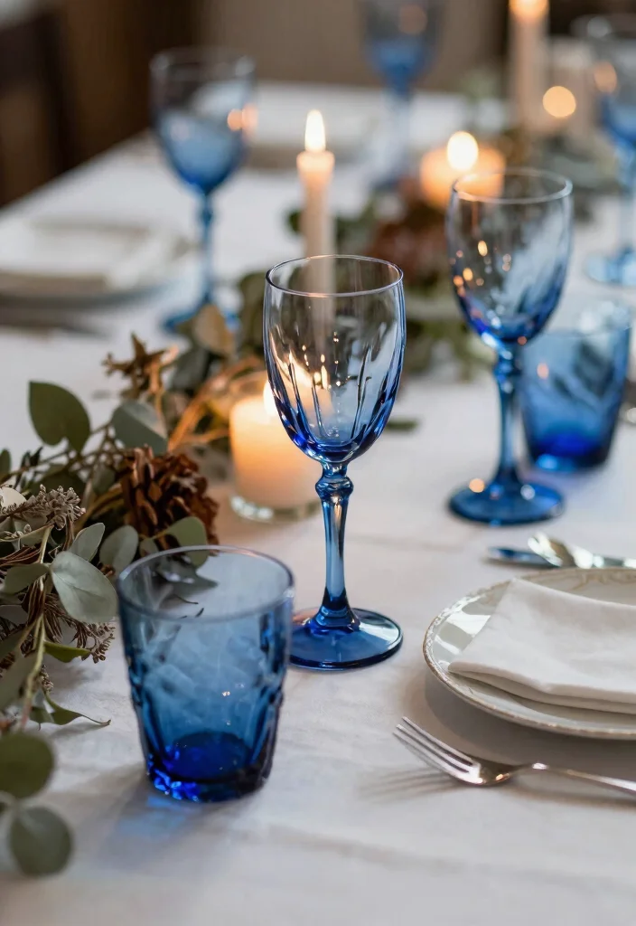 16 Blue Thanksgiving Table Decor Ideas With Elegant Touch - 3. Blue Glassware 1
