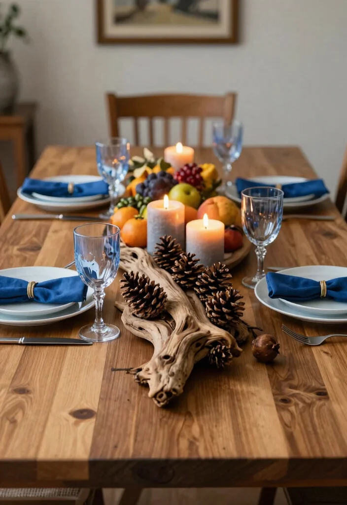 16 Blue Thanksgiving Table Decor Ideas With Elegant Touch - 7. Natural Elements 1