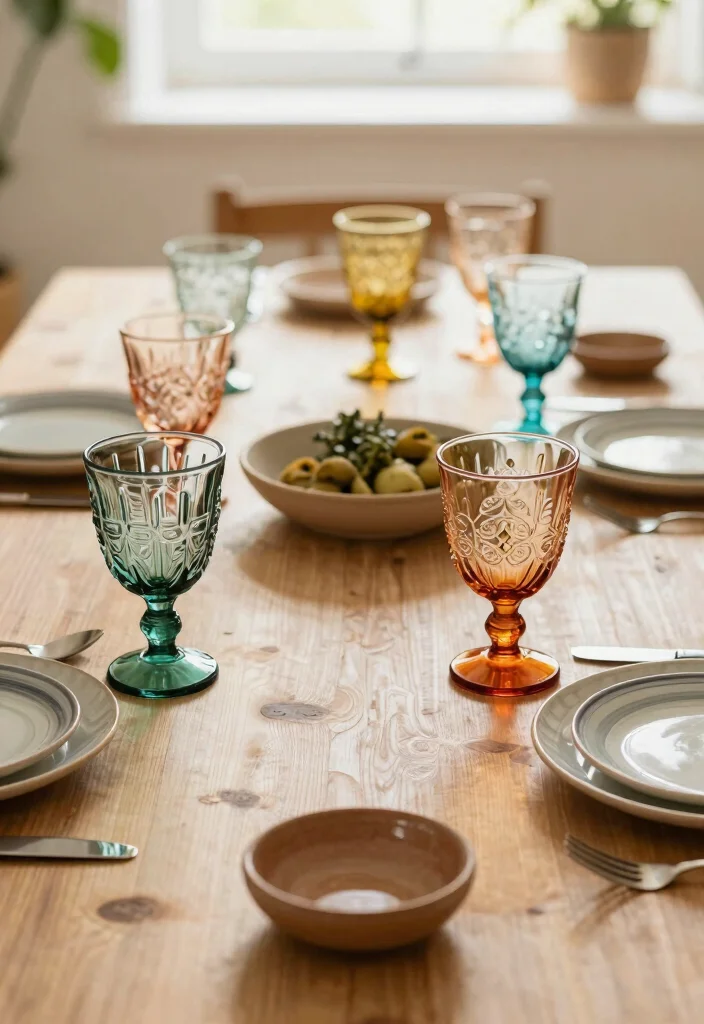 16 Boho Dining Room Table Ideas With Relaxed Vibes 40 16 Boho Dining Room Table Ideas With Relaxed Vibes - 10. Colorful Glassware 1