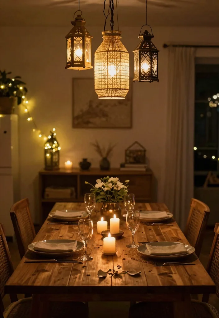 16 Boho Dining Room Table Ideas With Relaxed Vibes 52 16 Boho Dining Room Table Ideas With Relaxed Vibes - 12. Create a Layered Lighting Concept 1