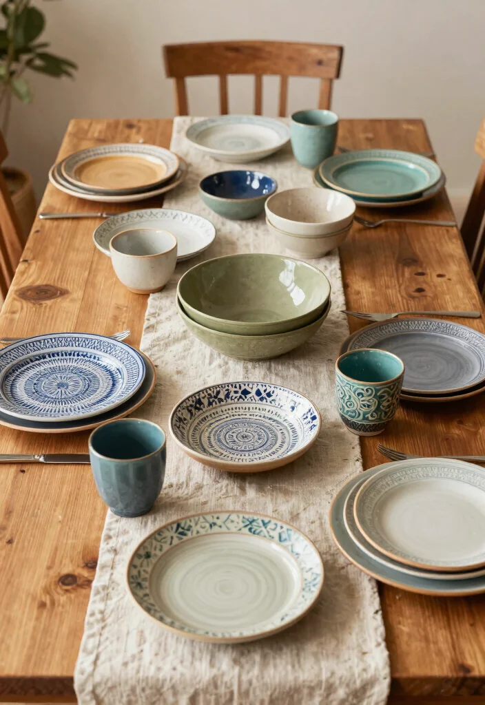 16 Boho Dining Room Table Ideas With Relaxed Vibes 14 16 Boho Dining Room Table Ideas With Relaxed Vibes - 4. Mismatched Dinnerware 1