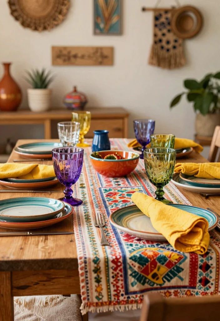 16 Boho Dining Room Table Ideas With Relaxed Vibes 25 16 Boho Dining Room Table Ideas With Relaxed Vibes - 5. Add Colorful Accents 1