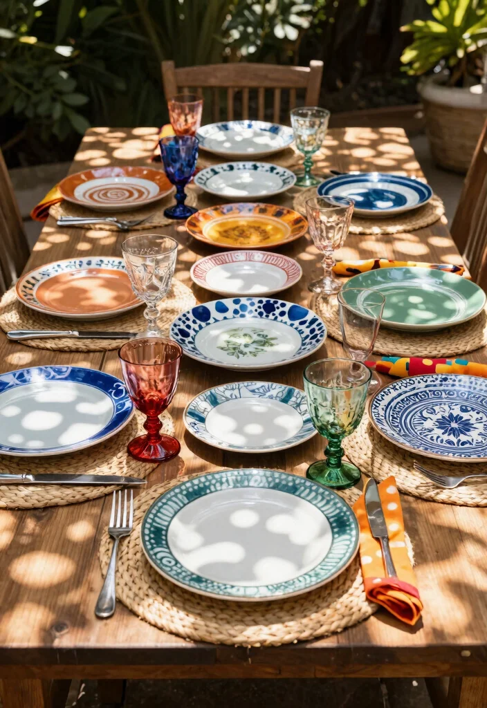 16 Boho Table Decor Ideas With Free Spirited Style - 3. Mismatched Dinnerware 1