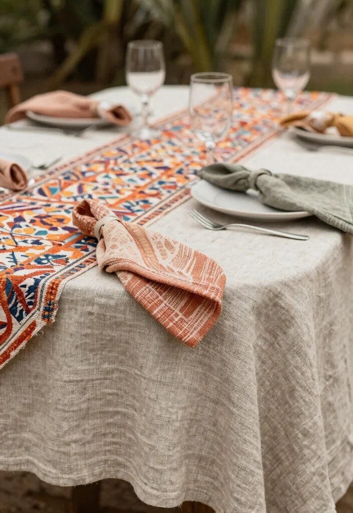 16 Boho Table Decor Ideas With Free Spirited Style - 7. Organic Table Linens 1