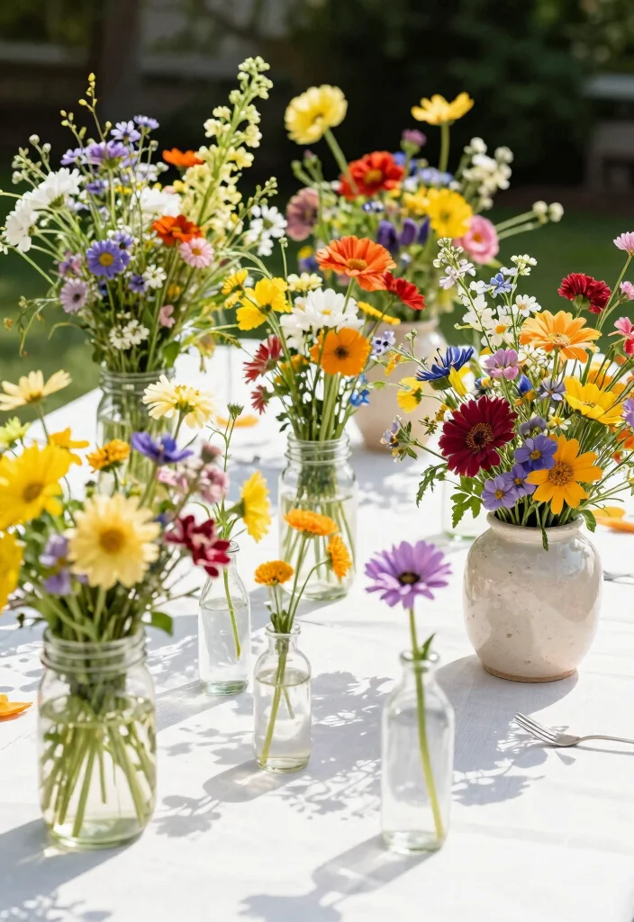16 Boho Table Decor Ideas With Free Spirited Style - 8. Playful Floral Arrangements 1
